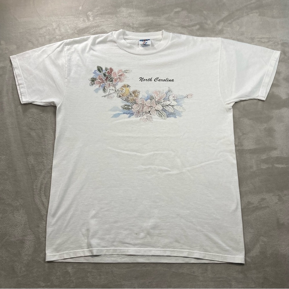 Vintage North Carolina Floral Birds Shirt Men's Sz L USA Made